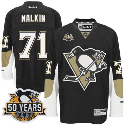 Penguins #71 Evgeni Malkin Black 50th Anniversary Stitched NHL Jersey - Click Image to Close